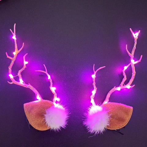 LED Christmas Antler Headwear for Women Glowing Elk Horn Hair Clip Christmas Gift Elk Hairpin with Lights Navidad Decor