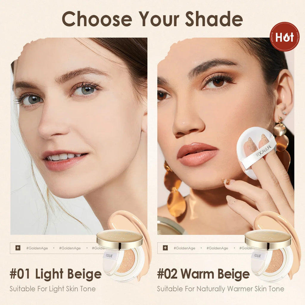 FOCALLURE Foundation Air Cushion Waterproof Matte Base Poreless High Coverage Face Cream Nutritious Smooth Foundation Makeup