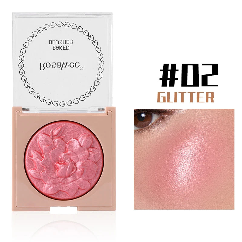 Multi-Color Glossy Blush Highlighter, Baking Process, Moisturizing and Glossy Makeup Effect, Light and Easy to Color with Texture, Facial Brightening, with Pearlescent Brightening Effect, Rose Blush Palette