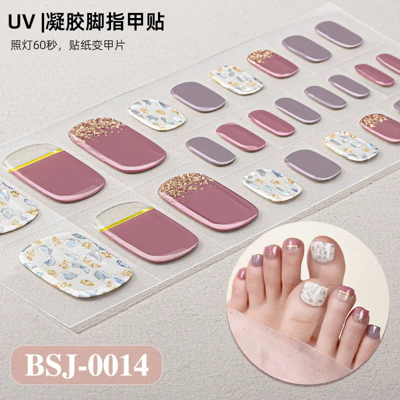 26Tips French Leopard Print UV Gel Toenail Sticker Bronzing Dye Gradient Cross-border Semi Baked Gel Nail Sticker UV Lamp Needed