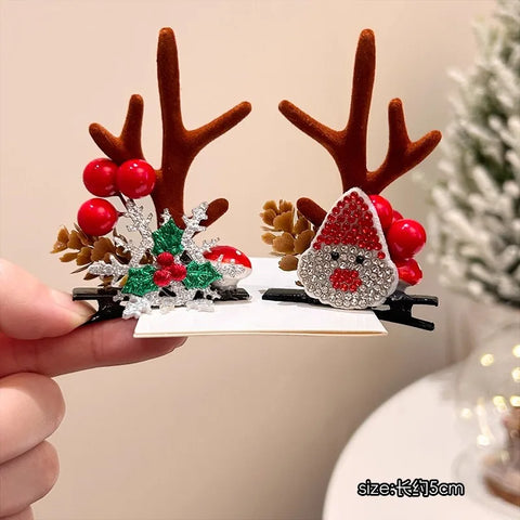 Christmas Hair Accessories 1Pair Cute Cartoon Antler Hair Clips For Women Girls Lovely Hair Ornament Hairpins Barrettes Hairgrip