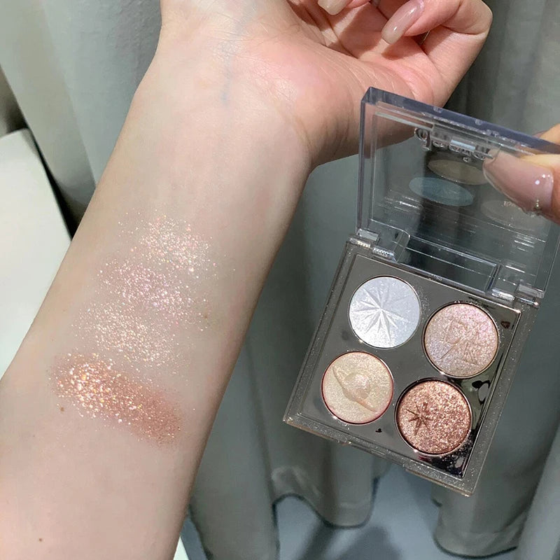 Planet Four-color Diamond Glitter Eyeshadow Palette Aurora Purple Metallic Shimmering Baked Powder Highlighter Eye Shadow Makeup