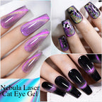 PUENTE 7.5ML Sparkling Pinkish Purple Laser Cat Magnetic Gel Nail Polish Holographic Rainbow Effect Soak Off UV Nail Art Varnish