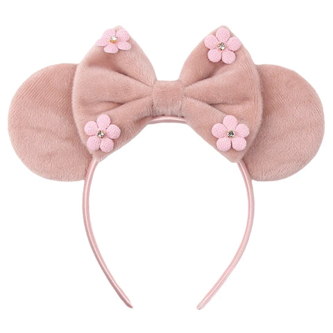 Disney Mickey 3.3"Velvet Ears Headband For Girls Soft Bow Hairband Halloween Festival Party Christmas DIY Hair Accessories
