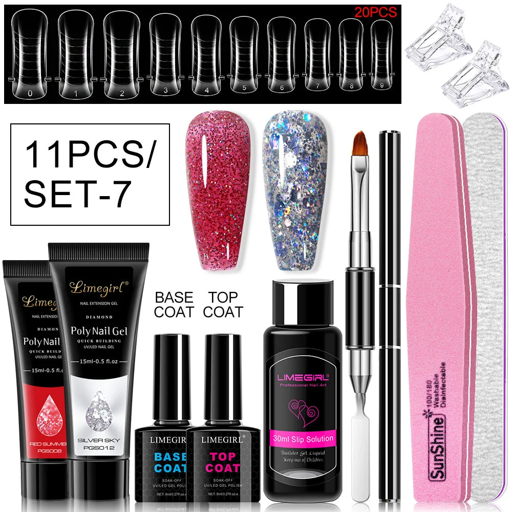 Poly Nail Gel Set for Extension Nails, Long Lasting, Natural-looking, Strong Builder Enhancement for Salon Manicure DIY at Home
