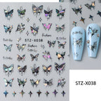 Black White Butterfly Laser Nail Stickers Y2K Nail Art Decoration Abstract Metal Lines Bronzing Lace Flowers Stickers For Nails