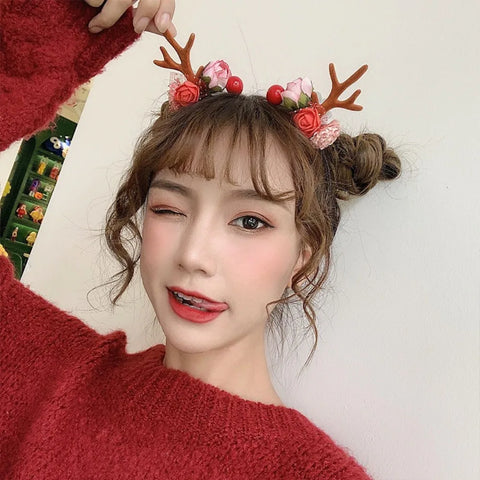 Cartoon 3D Spring Christmas Headband Christmas Hat Fluffy Plush Children Headwear Deer Ear Hair Clip Xmas Hair Accessories