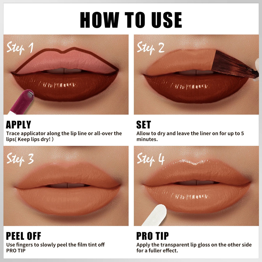 QIC Waterproof Lip Liner Peel Off Tattoo Lipgloss Long Lasting Matte Lip Tint Brown Contour Tear-off Lips Stain Cosmetic