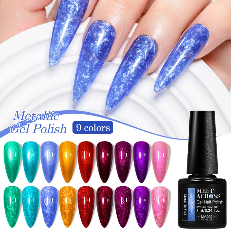 MEET ACROSS 7ml Shimmer Metallic Nail Gel Polish Glitter Mirror Effect Nail Supplies Vernis Gel for Nails UV/LED DIY Manicure