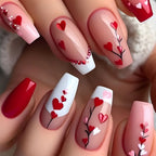 24pcs/set Medium long square fake nails for women girls cute heart flowers feather butterfly design press on false nail art tips