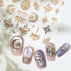 Gold Silver Snake Stars Nail Stickers for Nail Decoation Decals 5D Self-Adhesive Bronzing Stars Moon Totem DIY Supplies Slider