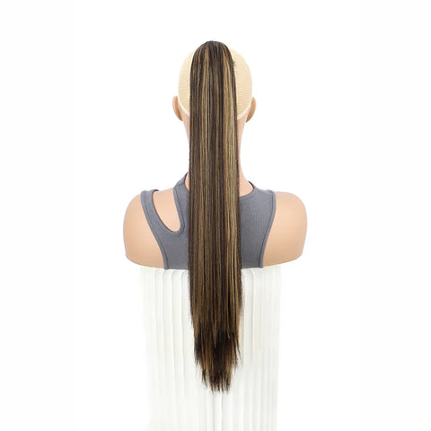 24Inch Synthetic Long Straight Claw Clip On Ponytail Hair Extensions Heat Resistant Ponytail Blonde Black Hairpiece for Women