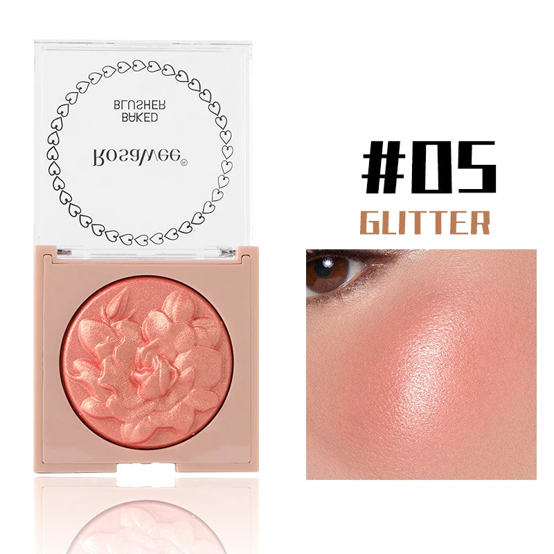 Multi-Color Glossy Blush Highlighter, Baking Process, Moisturizing and Glossy Makeup Effect, Light and Easy to Color with Texture, Facial Brightening, with Pearlescent Brightening Effect, Rose Blush Palette