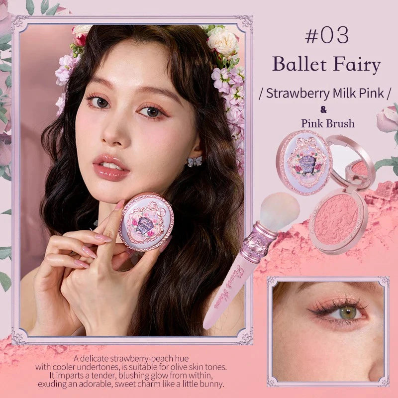 Flower Knows Strawberry Rococo Series Embossed Blush Fine Powder Makeup Smooth Long-Lasting Blusher Face Enhancing Makeup Color