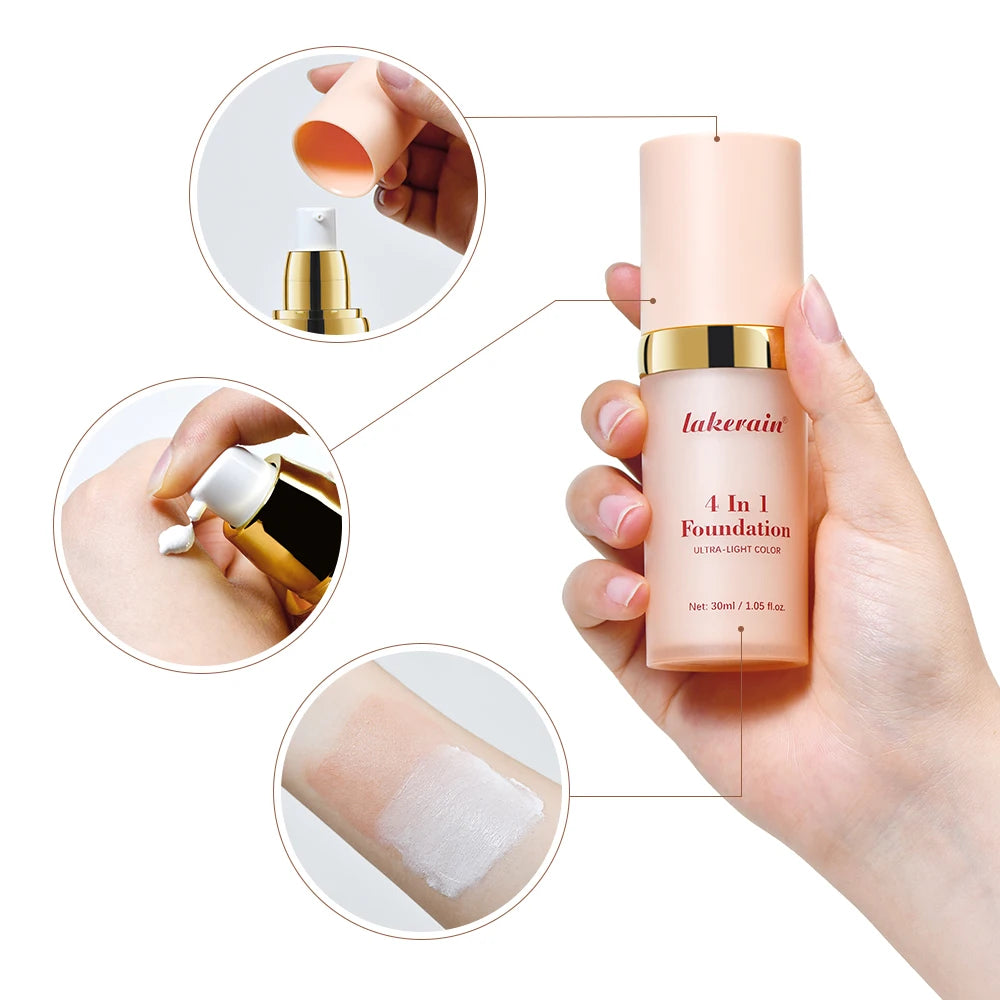 2pcs Waterproof Color Changing Foundation 4 in 1 SPF 30 Hydrating Long Lasting Brightening Concealer Coverage Makeup