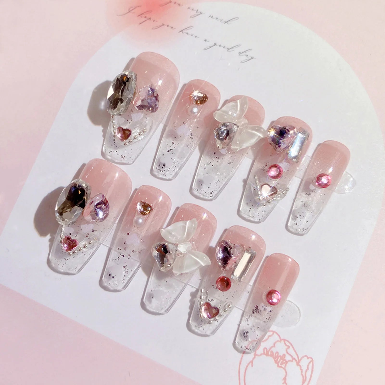 24pcs New Year Heavy Metal Press on Nails Chinese Bride Wedding Fake Nails Full Cover Wearable Shiny Large Crystal False Nails