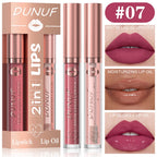 DUNUF Lip Gloss And Lip Oil Set 2-Piece Long-Lasting Waterproof Matte Moisturizing Non-Fading Lipstick Collection