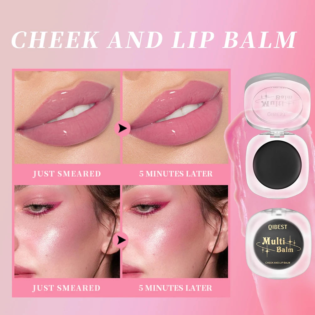 QIBEST Black Blush Balm Lipstick Moisturizing Color Change Ph Rouge Blusher Cream Natural Nude Lip Cheek Eyes Makeup Tools