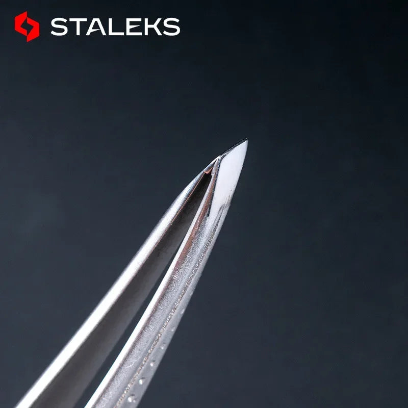 STALEKS TC-12/3 High Precision Eyebrow Tweezers Stainless Steel Slant Tip Tweezers Makeup Tool Hair Removal Tweezer with Storage