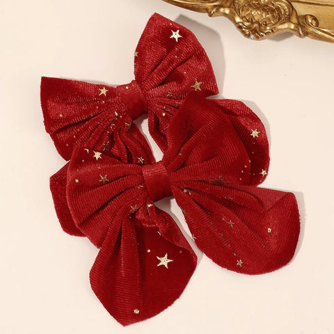 2Pcs Baby Girls Christmas Velvet Bow Hair Clips Sparkling Star Hairpins Children Xmas Party New Year Headwear Accessories Gift