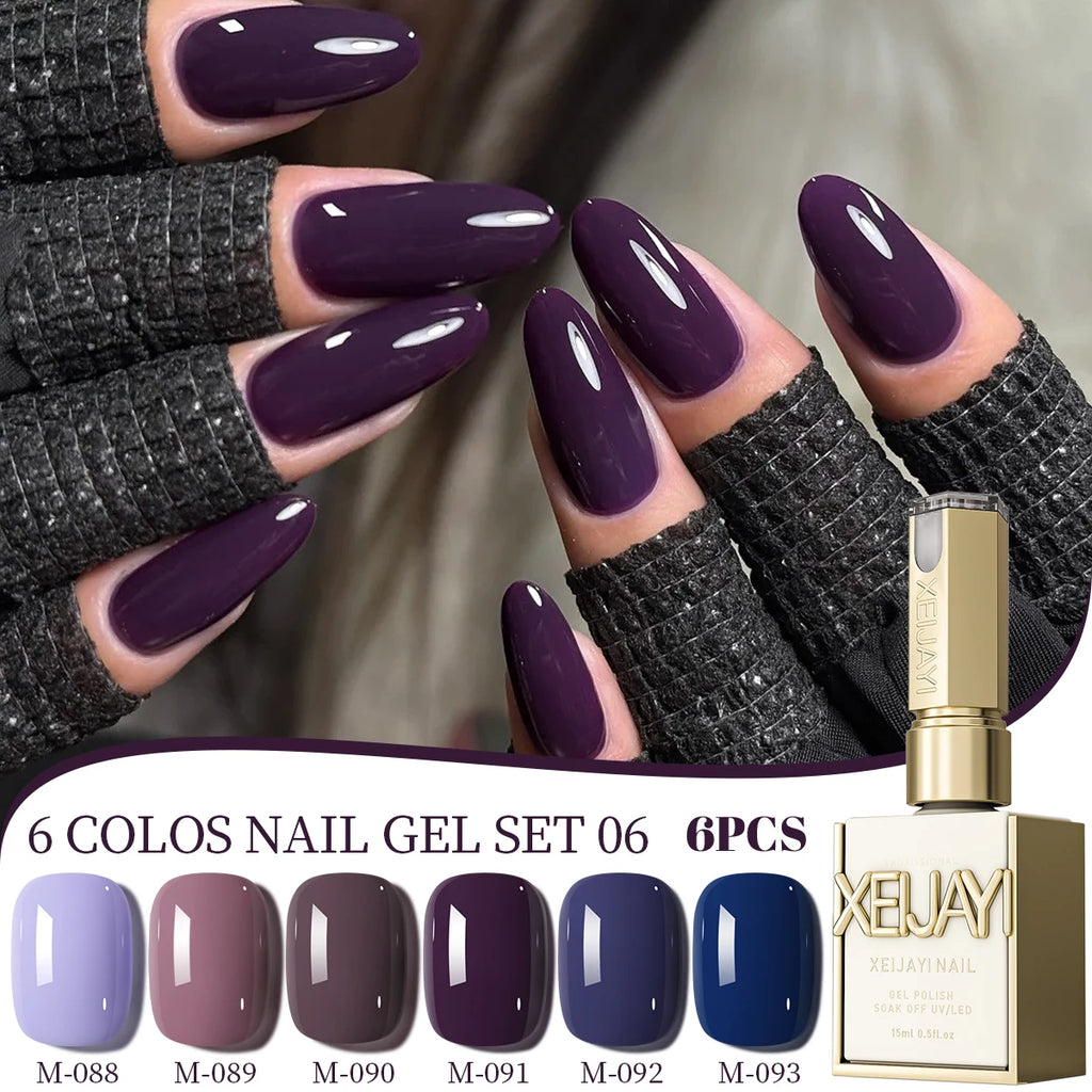 XEIJAYI 6Pcs 15ML Jelly Ice Transparent Nude Green Blue Green And Colorful And Pure Gel Nail Polish Set Peelable UV LED Gel Poli