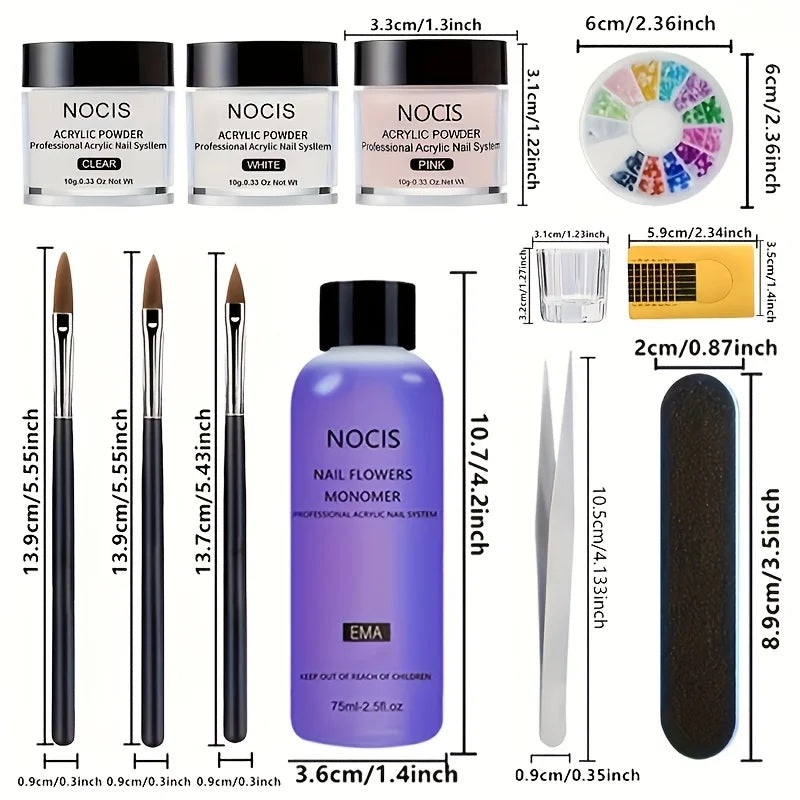 NOCIS Acrylic Nail Kit: Professional Nails Kit Acrylic Set Clear White Pink Acrylic Powder and Liquid Set with Acrylic Nail Starter Kit for DIY Home Use.