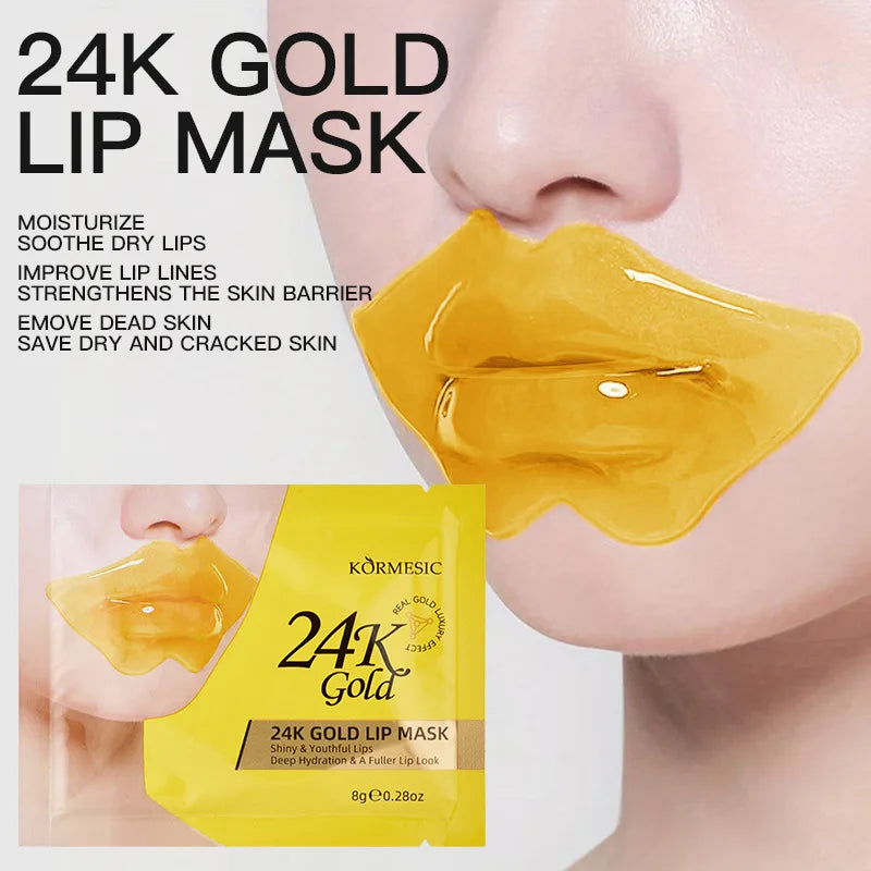 KORMESIC 24K Golden Crystal Collagen Lip Mask Moisturizing Plump Lips Gel Masks Nourishing Hydrating Lip Plumper Lips Skin Care