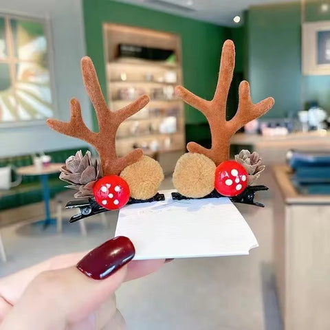 2Pcs Christmas Antler Hair Clips Pendants Xmas Ornaments Merry Christmas Decor for Girl Reindeer Hair Accessories Happy New Year