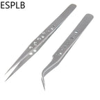 ESPLB Anti-Static Precision Stainless Curved Straight Tip Electronics Industrial Tweezers Silver/Black Phone Repair Hand Tools