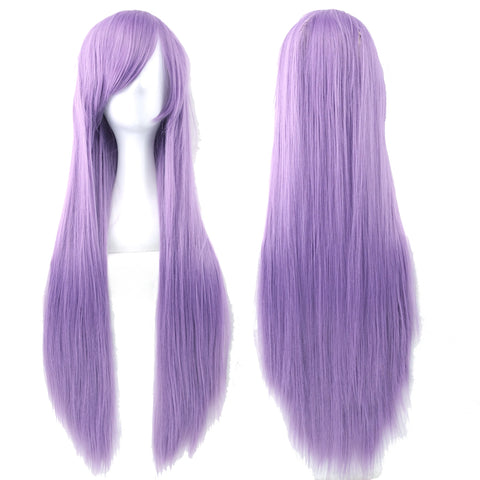 Soowee 80cm Long Synthetic Hair White Purple Cosplay Wigs Party Black Hair Straight Wig Hairpiece for Women