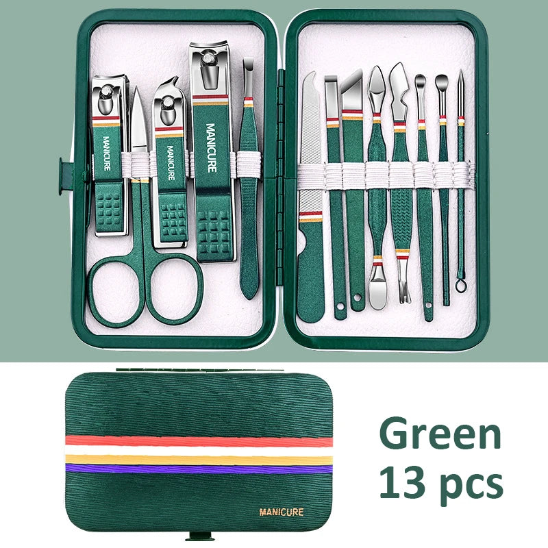 9-19pcs/set Nail Cutter Set Stainless Steel Nail Clippers Set With Folding Bag Manicure Kits Scissors Makeup Beauty Tool