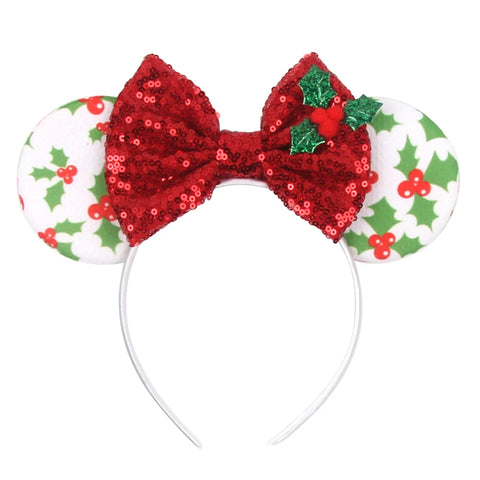 2023 Disney Christmas Mickey Ears Headband For Girls Sequins Bow Festivall Party Hairband DIY Hair Accessories