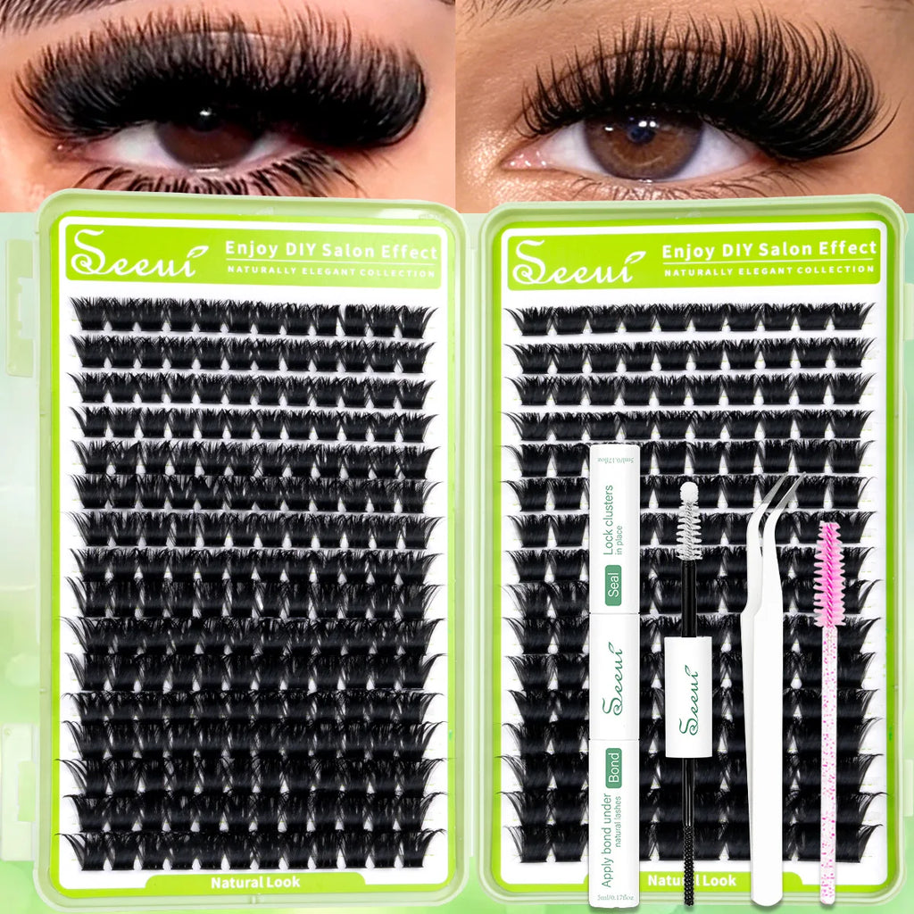 SEEUI DIY Cluster Lashes Kit Individual Lashes 3D Faux Mink Lashes Wispy Eyelash Extension Kit with Bond&Seal Lash Tweezer