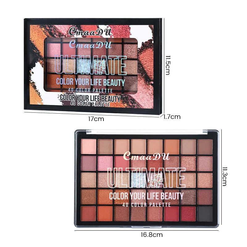40-Color Eyeshadow Palette:Matte/pearlescent, brown/macaron. Quality, nice eyes.Dating,festivals,beach.Vibrant,durable;gift set.