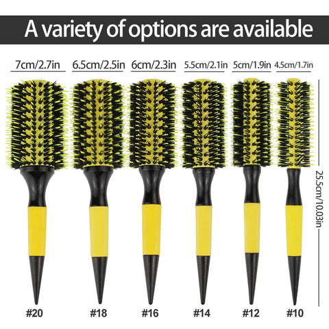 Gute Volumizing Roller Brush for Curls - Boar & Nylon Bristles, Non-Slip Handle (Yellow/Black) - Salon & Home Hair Styling Tool