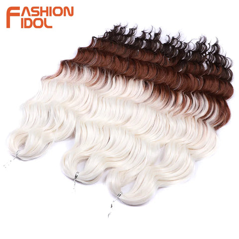 Anna Hair Synthetic Loose Deep Wave Braiding Hair Extensions 24 Inch Water Wave Braid Hair Ombre Blonde Twist Crochet Curly Hair