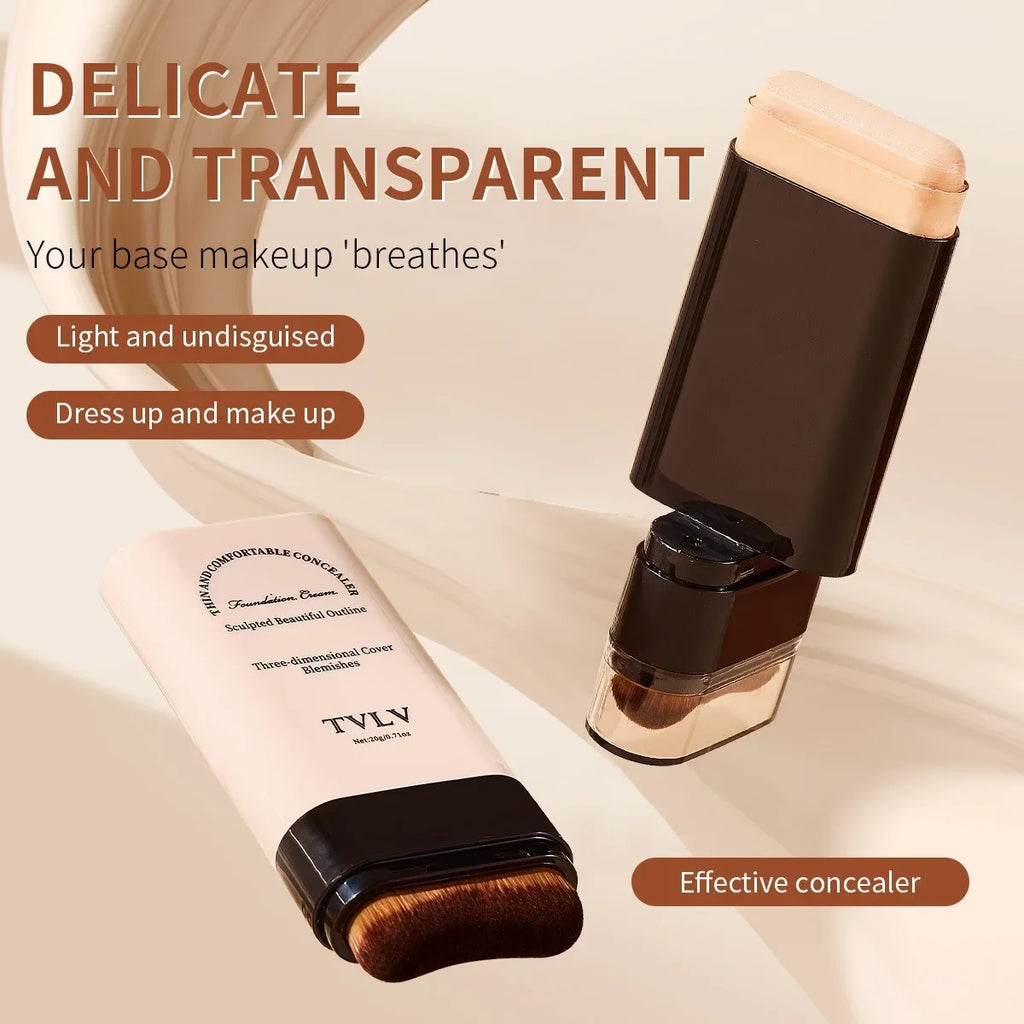 TVLV Velvet Moist Light Eraser Foundation Stick with brush Long-Lasting Flawless Concealer Cream Makeup for Face Beauty Cosmetic