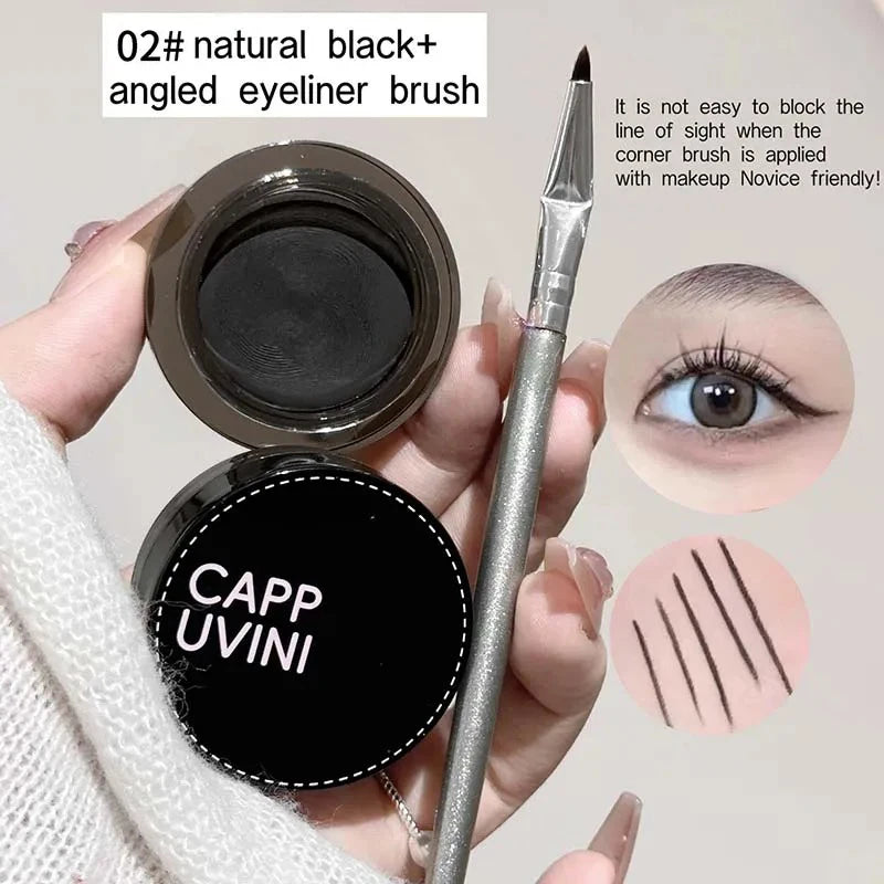 Natural Black Eyeliner Gel Cream with Brush Waterproof Lasting Non Smudging Matte Brown Easy Wear Eyebrow Silkworm 3 in 1 Makeup