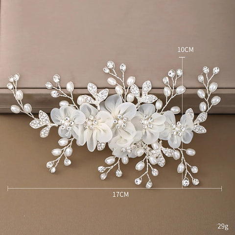 White Silk Flower Hair Clips Elegant Pearls Headpieces Rhinestone Leaf Hairpins Bride Wedding Hair Jewelry Bridal Headdress