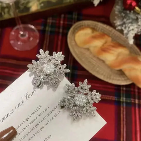 2024 New 2pcs Sliver Snowflake Hair Clip Women Girls Sweet Bangs Side Clip Glitter Shiny Edge Hairpins Christmas Headwear