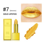 Shimmer Gold Lipstick Metallic Glitter Sexy Lipsticks Long Lasting Batom Waterproof Cosmetic Gold Brick Tube Design Gift 3.5g