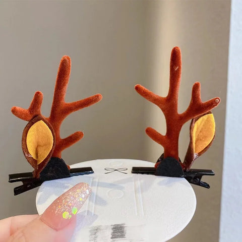 2Pcs Christmas Antler Hair Clips Pendants Xmas Ornaments Merry Christmas Decor for Girl Reindeer Hair Accessories Happy New Year