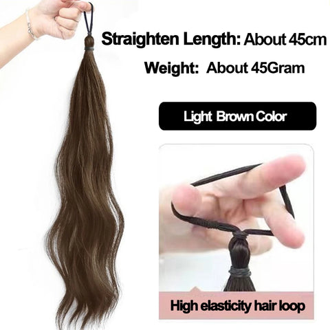 Long Wavy Synthetic Self-Winding Ponytail Hair Extensions With Elastic Rubber Band Braided Hair Bundle For Women Increase Hair