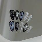 10pcs Handmade Press on Nails Y2k Starry Night Sky Almond Fake Nail Tips Detachable Wearable Sweet Cool False Nails for Girls