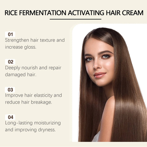 EELHOE Rice Fermentation Essence Hair Cream Strengthening Anti Frizz Smooth Hair Products Vitamin E Deep Moisturizing Hair Cream