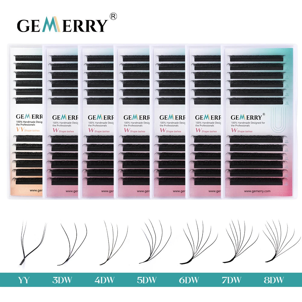 GEMERRY YY/3D/4D/5D/6D Shaped Natural Extension Eyelash Double Layers(3D/4D) Premade Volume W Shape Waterproof Fake Lashes