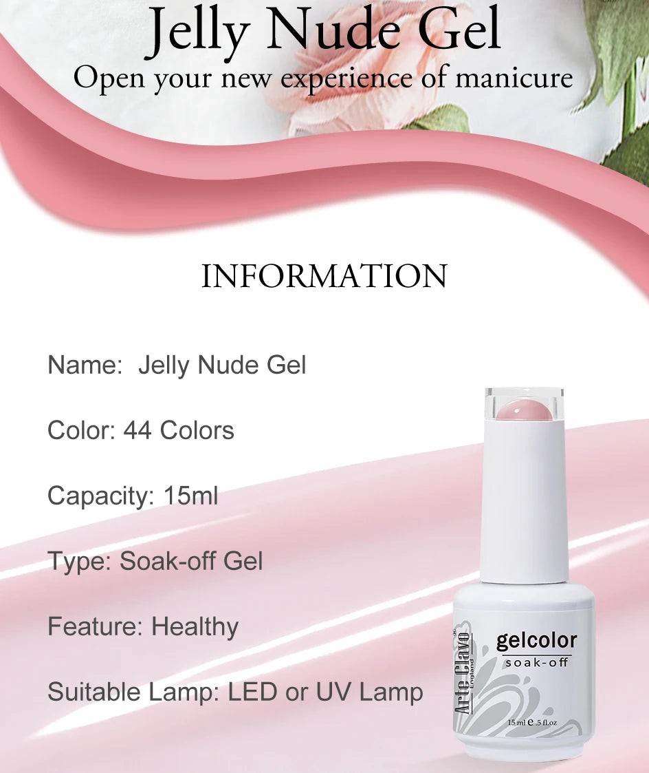 Arte Clavo Transparent Nude Pink Color Jelly Gel Nail Polish Semi Permanent 15ml Top Coat Soak Off UVLED Varnish Nail Art Design