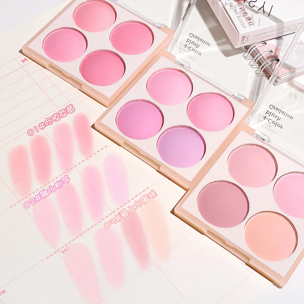 Vibrant Girl Ice Cream Four-Color Blush; Brightening, Natural Bare Makeup Effect, Pigmented, Matte, Fine Texture