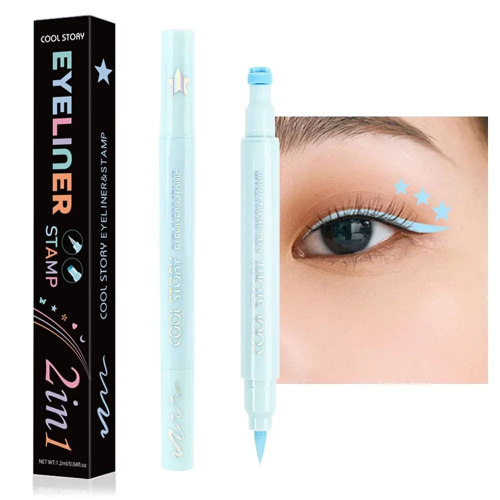 5Pc/Set Love Flowers Eyeliner Stamp Pen Colorful Pink Blue Liquid Eyeliner Double-ended Seal Eye Liner Pencil Fast Drying Makeup