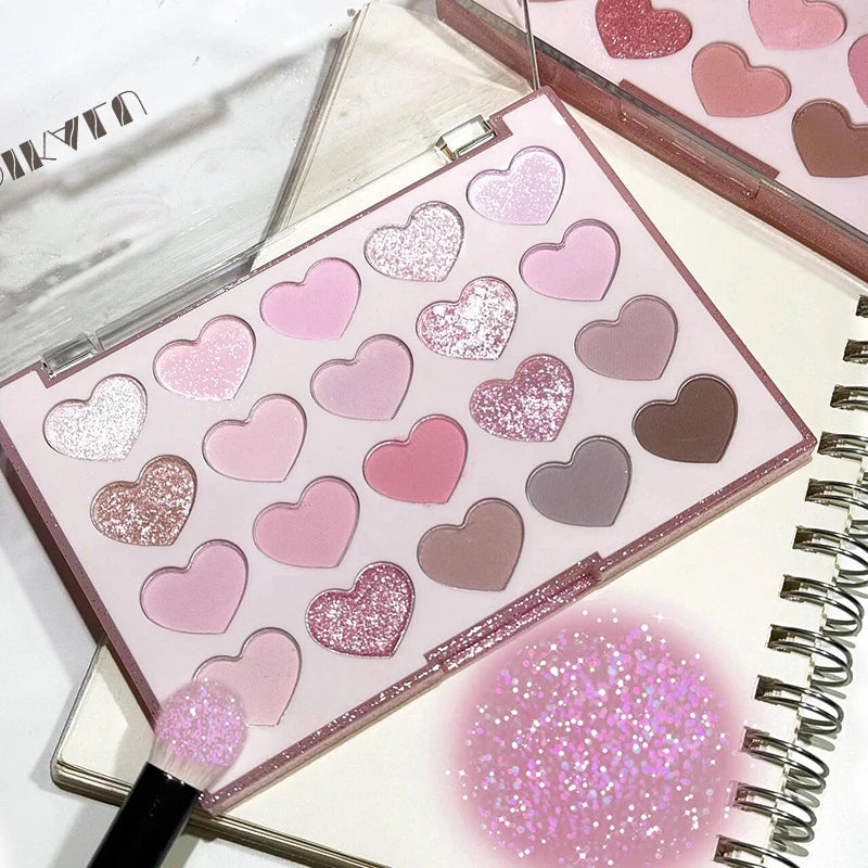 DIKALU Korean heart-shaped 20-color eyeshadow palette matte pearlescent pink purple Sweetheart GIRL party makeup